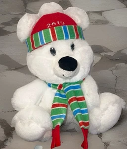 American Greetings Bear 9" Peluche Bianco con Cappello Sciarpa Vacanze Natale Imbottito  - Foto 1 di 8