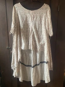 Ewa I Walla Hi Low Boho Cotton Top Tunic Lace-Up Half Sleeves Raw Edges Artsy - Picture 1 of 5