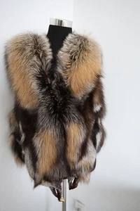 100% Echt Fuchspelzweste/Pelzjacke/Pelzschal/Cape//braun Pelzkragen/Schal - Bild 1 von 4