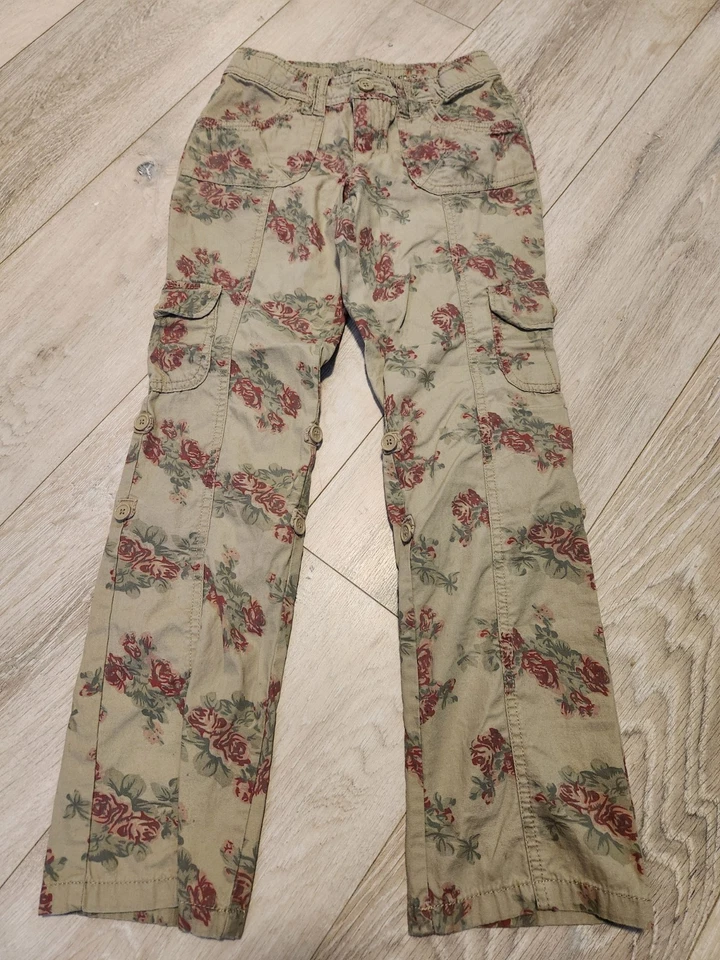 Arizona Jean Co Pantalones/Capris Carga Floral Caqui Niñas Talla 10 Cintura Ajustable Foto 1 de 4