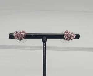 Swarovski Pavel Pink Crystal Heart Silver Tone Stud Earrings - Imagen 1 de 6