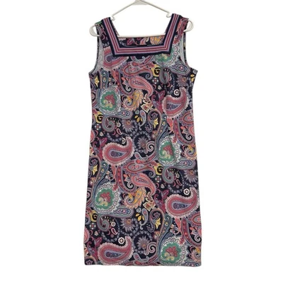 Talbots Women M Multicolor Paisley Sleeveless Knee Length Boho Sheath Dress - Image 1 of 4