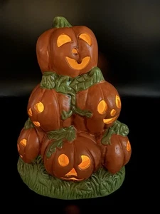 Vintage Halloween Stacked Jack O Lantern Pumpkin Tea Light Holder - Picture 1 of 12