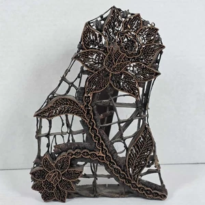 Rare Antique VTG Copper Batik Tjap Chop Hand Textile Stamp Flowers - Picture 1 of 10