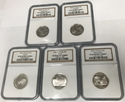 2004-S Silver Proof Statehood Quarter Set MI FL TX IA WI - NGC PF69 Ultra Cameo - Image 1 of 4