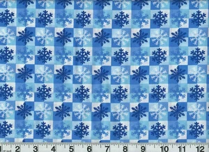 1/2 Yards Christmas Fabric Blue Snowflakes Checked44" Wide Vintage 1970s 80s F - Picture 1 of 1