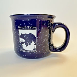 Taza de café Grand Teton National Park WY Bear azul blanco moteado cerámica - Imagen 1 de 8