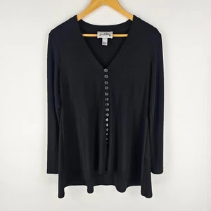 Joseph Ribkoff Top Womens Size 10 Black Long Sleeve Button Front V Neck Stretch - Picture 1 of 6