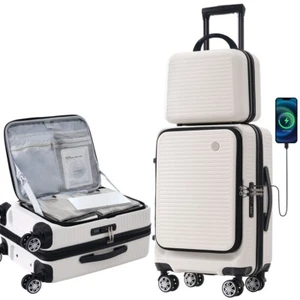 20 Inch Front Open Luggage Lightweight Suitcase USB Port Portable Carrying Case - Picture 1 of 27