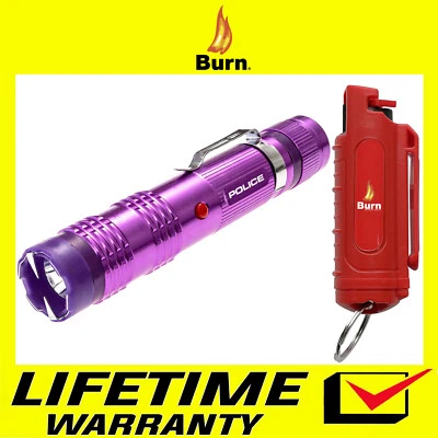 BURN Pepper Spray Stun Gun Flashlight Combo M12 Powerful Self Defense Security