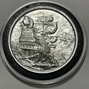 Elemetal Privateer The Storm Ship High Relief 2 Troy Oz .999 Fine Silver Round - Picture 1 of 17