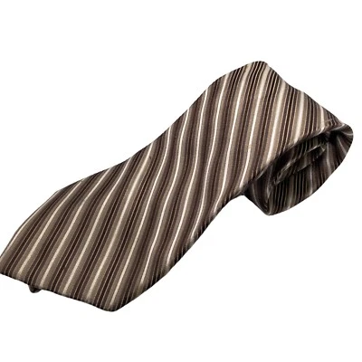 Claiborne Mens Tie 100% Silk Brown White Striped - Image 1 of 4