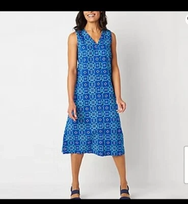 Vestido Camisa Liz Claiborne Sin Mangas L Muumuu Azul Lino Algodón Cottagecore 12 Foto 1 de 4