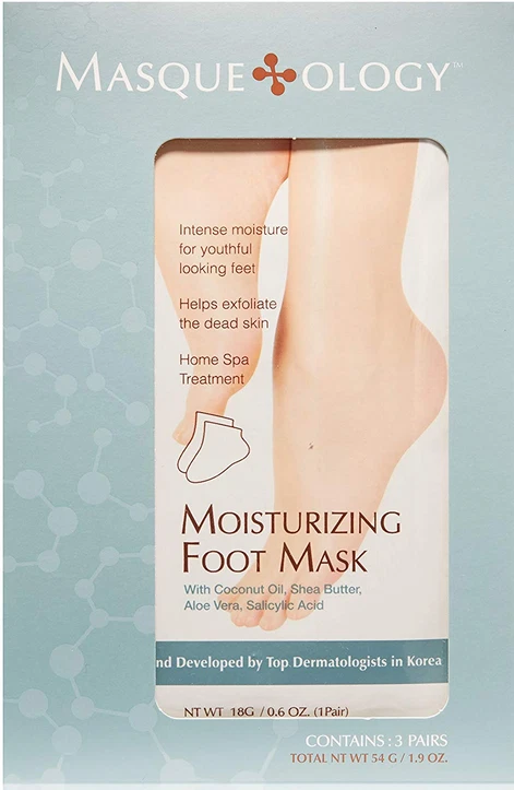 Mascarilla hidratante para pies Masqueology, 3 pares con manteca de karité, aceite de coco, aloe  Foto 1 de 1