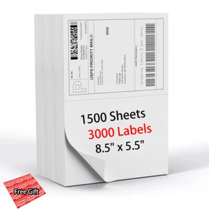 3000x Premium Half Sheet Self Adhesive Shipping Labels 8.5" X 5.5" 2 Per Sheet - Picture 1 of 6