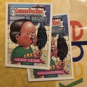 1987 Topps Garbage Pail Kids LICKIN' LEON Blue 408a RAT-SUCKER RANDALL 408b Red