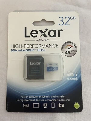 Lexar by Micron 32GB High-Performance 300x microSDHC UHS-I & 45MB/s New Sealed - Image 1 of 2