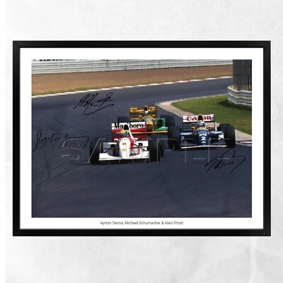 SENNA SCHUMACHER PROST SIGNED PRINT PHOTO F1 OCONIC PRINT FORMULA ONE 90s - Image 1 of 4
