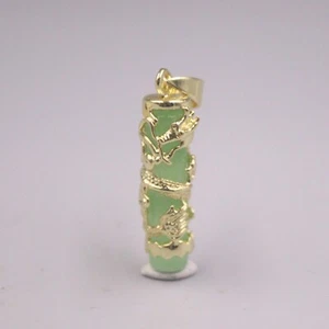 Colgante de jade verde para mujer joyería de jade enchapado en oro 18K colgante de pilar de dragón - Imagen 1 de 3