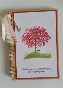 Teacher's Notebook Journal Diary Gift hand-stamped w/ Stampin Up Sheltering Tree - Picture 1 of 3
