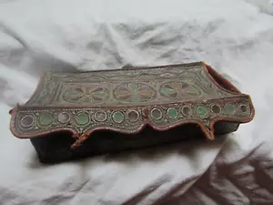 Antique Document Box Or ? Colored Leather with Elaborate Stitching Design - Picture 1 of 9