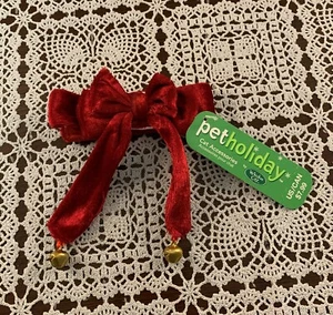 Pet Holiday Cat XS Dog Christmas Holiday Red Velvet Bow Tie Jingle Bells New - Picture 1 of 5