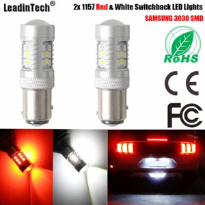 2x 1157 Red & White Switchback LED Lights Brake DRL BAY15D Dual Color LED Bulb - Picture 1 of 8