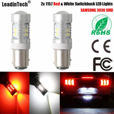 2x 1157 Red & White Switchback LED Lights Brake DRL BAY15D Dual Color LED Bulb - Image 1 of 4