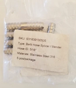 Barb Hose Splicer / Mender 5/16" Stainless Steel (5 pcs) - Picture 1 of 4