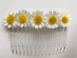 Mädchen gelb & weiß Sommer GÄNSEBLÜMCHENKETTE Haarkamm / Haargleiter - transparent - 8 cm - Bild 1 von 2
