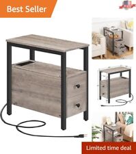 Modern Nightstand with Charging Station - 2 Drawers & USB Ports - Greige/Black