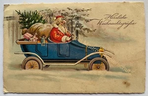 AK alte Postkarte Motiv Weihnachten Litho 1931 Nikolaus Weihnachtsmann Auto - Bild 1 von 2