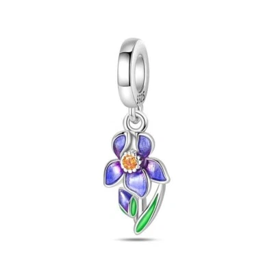 KUNSIR Bracelet Dangle Charms 925 Sterling Silver Purple Iris Charm For Bracelet - Image 1 of 4