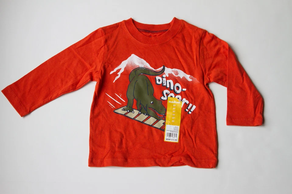 New OshKosh 2T Boys Orange Long Sleeve Sledding Dino-Soar Top Dinosaur Dino - Image 1 of 1