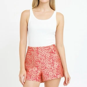 J. Crew Plumeria tropische Blumen Jacquard Shorts rosa koralle mittelhoher Bund Größe 4 - Bild 1 von 6