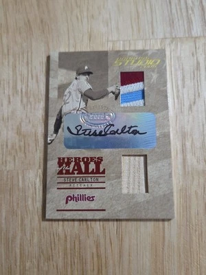 2005 Donruss Studio STEVE CARLTON Heroes Of The Hall Prime Patch Autograph /10 - Image 1 of 4