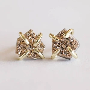 NEW FREE PEOPLE JaxKelly Natural Rose Druzy Gold Circle Earring Studs Jewelry - Picture 1 of 6