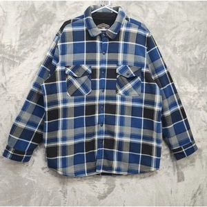 Freedom Foundry Jacket Men XXL Blue Gray Plaid Plush Fleece Sherpa Lined Shacket - Picture 1 of 12