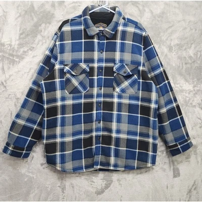 Freedom Foundry Jacket Men XXL Blue Gray Plaid Plush Fleece Sherpa Lined Shacket - Image 1 of 4