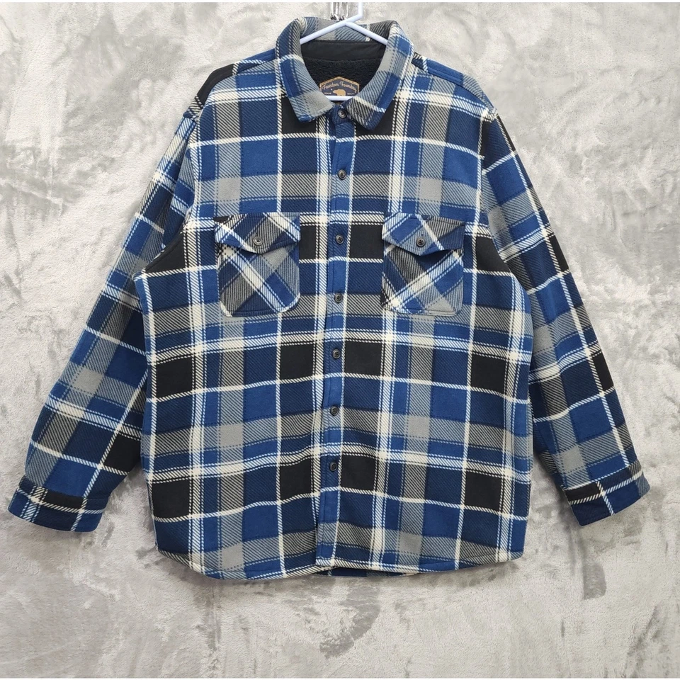 Chaqueta Freedom Foundry Hombre XXL Azul Gris A Cuadros Felpa Vellón Sherpa Forrada Chamarra Foto 1 de 4