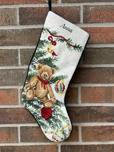 Vintage Lands End Nadelspitze Weihnachten Strumpf Wolle ANNA Teddybär Ornamente Baum - Bild 1 von 9