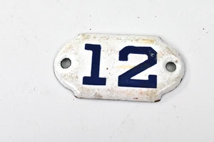 Antique Blue White Porcelain Enamel Number 12 Tag Maritime Locker Plate - Picture 1 of 2