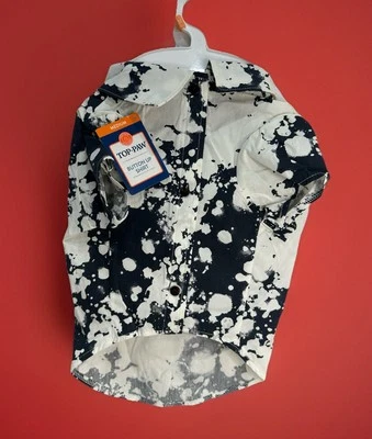 Top Paw Dog Clothes Size M Medium Button Up Summer Shirt  Black & White Bleach - Image 1 of 2