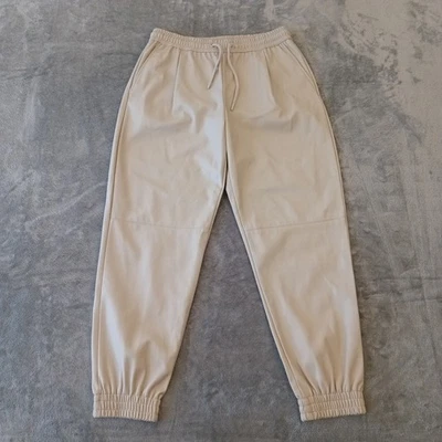 Zara Jogger Pants Womens Medium Beige Faux Leather Pockets 30x26.5 High Rise - Image 1 of 4