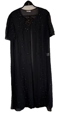 Day Meets Night Beaded Knee Length Sheer Coverup Jacket UK 16 Cardigan Black NEW - Image 1 of 4