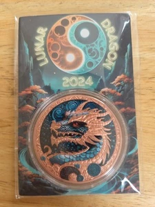 33g Copper Lunar Dragon 2024 Colour Round Coin 999 in a Capsule Limited Edition - Picture 1 of 2