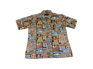 PERUVIAN CONNECTION Button Shirt Pima Cotton Tribal Abstract Print Retro LARGE - Picture 1 of 9