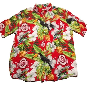Ohio State Buckeyes Football Hawaiian Shirt Men's 2XL Viscose Camp Button Up - Picture 1 of 8
