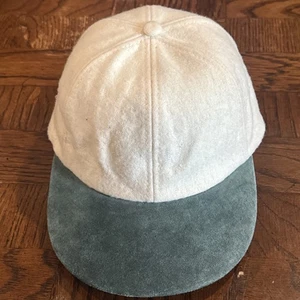Headmaster 6 panel White & Green Adjustable strap back Wool Viscose Pig Suede - Picture 1 of 6