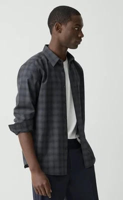 $325 Theory Irving Button Down Shirt Checked Plaid 100% Wool Grey Navy Blue L - Image 1 of 4